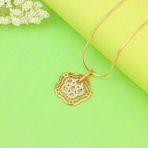 "Rose Gold Floral Geometric Pendant with Sparkling Stone Accents, XPPT1202 - Picture 6 of 13